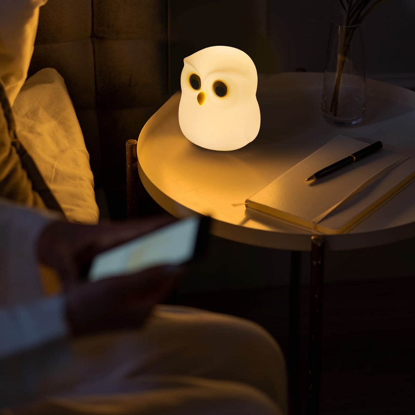 Cute Owl Kids Night Light,USB Rechargeable Cute Animal Lamps,Creative Feeding Light at Night LED Color Changing Soft Silicone Lamp Christmas Bedside