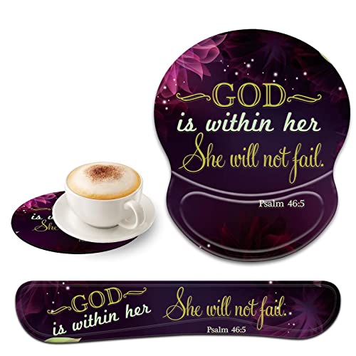 CUISHAN Ergonomic Gel Mouse Wrist Rest Pad and Keyboard Pad Set,Anti-Slip PU Bottom Easy Typing and Relieve Wrist Pain with Cute Coaster Set (3-Quote