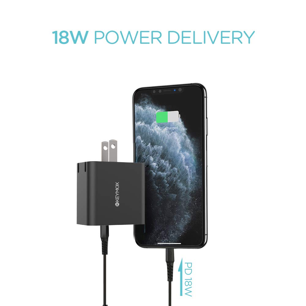 iPhone 12 Charger, Keymox Fast Charger with 18W USB C Power Adapter, Foldable PD Adapter for iPhone 12/12 Mini / 12 Pro Max / 11 / X, iPad Pro, Pixel