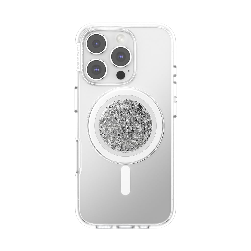PopSockets Phone Grip for MagSafe, Magnetic Holder, Phone Stand, Silver - Confetti Foil Silver