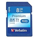 Verbatim 8GB Premium SDHC Memory Card, UHS-I V10 U1 Class 10, Blue (96318)