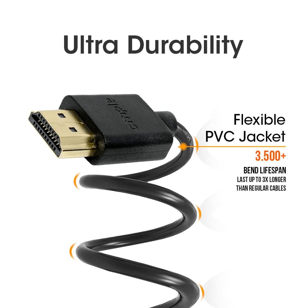 Cmple - Ultra Slim High Speed 4K HDMI Cable 6ft 4K@60Hz 18Gbps HDMI 2.0 Cord HDR Support Gold-Plated Flexible
