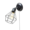 GLOBE Electric 65291 1-Light Plug-in or Hardwire Industrial Cage Wall Sconce, Matte Black Finish, On/Off Rotary Switch, 6ft Clear Cord, Wall Lights