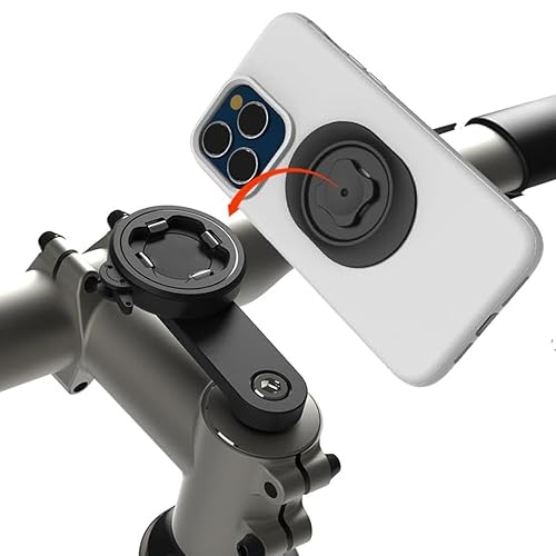 Bike Stem Phone Mount with Quad Safety Buckles - CNC Aluminum Center Holder for iPhone & Android | Quick Install | Anti-Shake Clamp