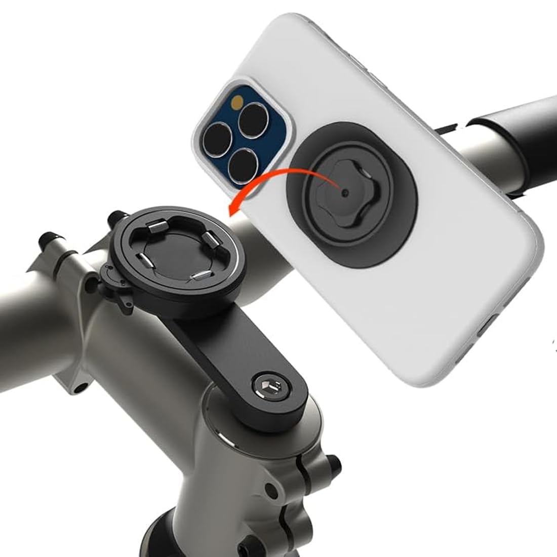 Bike Stem Phone Mount with Quad Safety Buckles - CNC Aluminum Center Holder for iPhone & Android | Quick Install | Anti-Shake Clamp