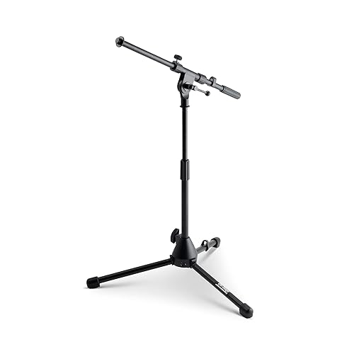 On-Stage MS7411B Drum/Amp Tripod Mic Stand with Boom (Short Microphone Setup, Miking for Drums and Amps, Adjustable Height and Boom, 5/8?-27