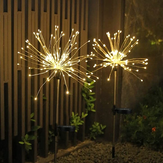 2 Pack Solar Garden Lights, 120 LED Solar Firework Lights Outdoor, Decorative Stake String Lights for Walkway Backyard Pathway Patio Christmas Wedding