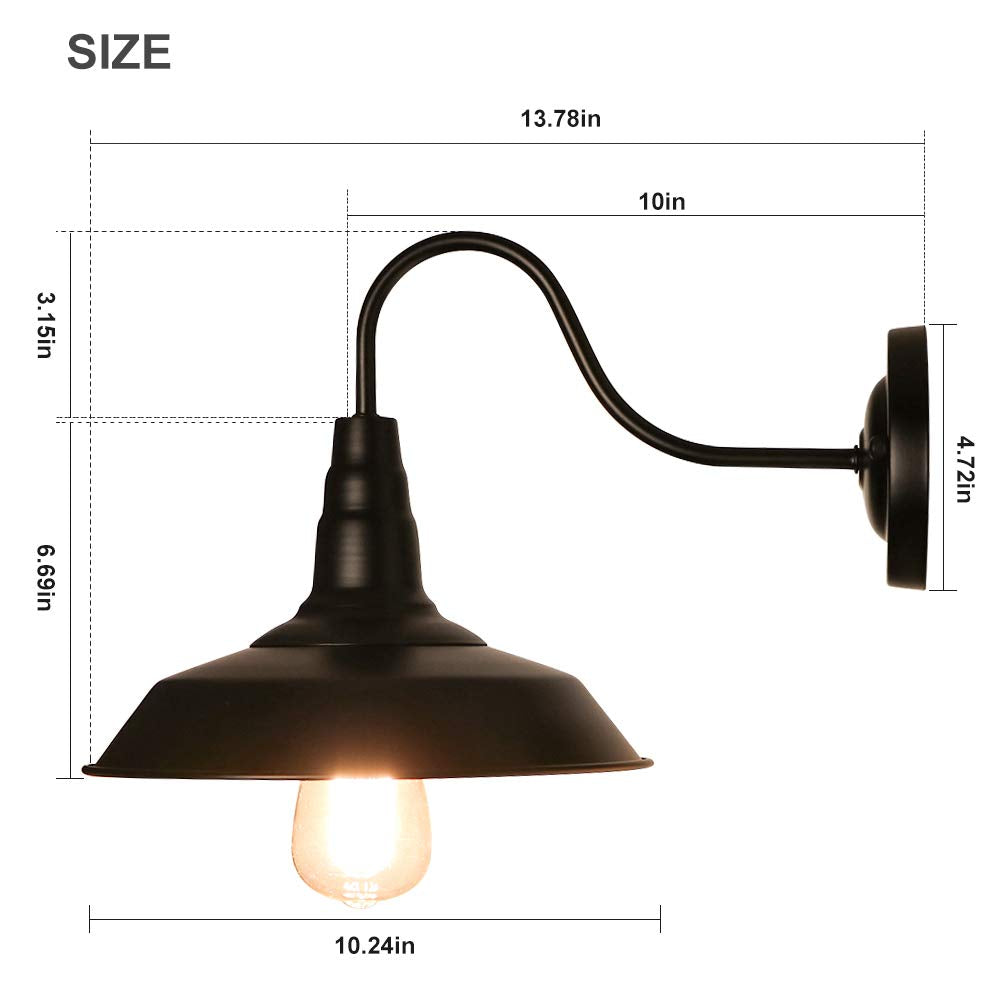 LynPon Gooseneck Barn Lights Indoor, Black Farmhouse Wall Sconces Set of Two, 2 Pack Rustic Wall Light Fixtures Industrial Wall Mount Lighting