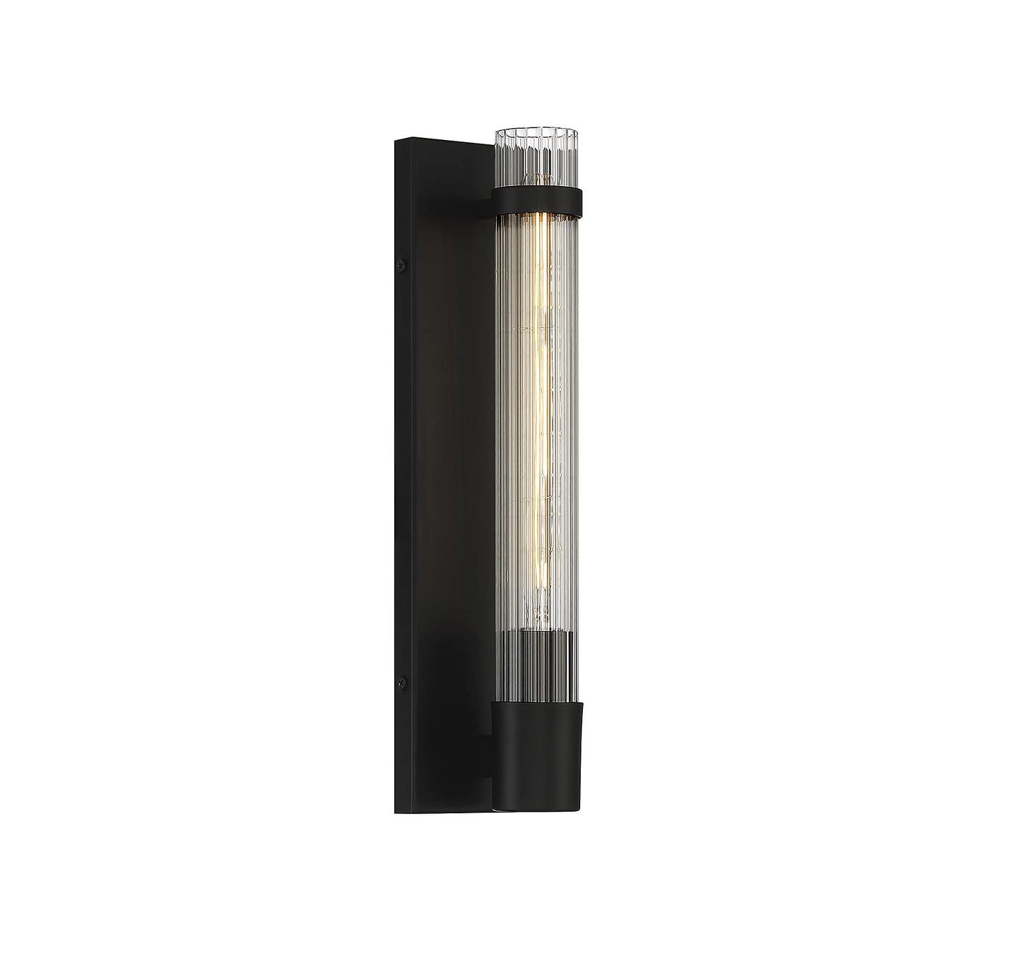Savoy House 9-996-1-89 Willmar Industrial Modern Clear Ribbed Glass Rectangular Wall Sconce, 1-Light 60 Watt, 16" H x 5" W, Matte Black
