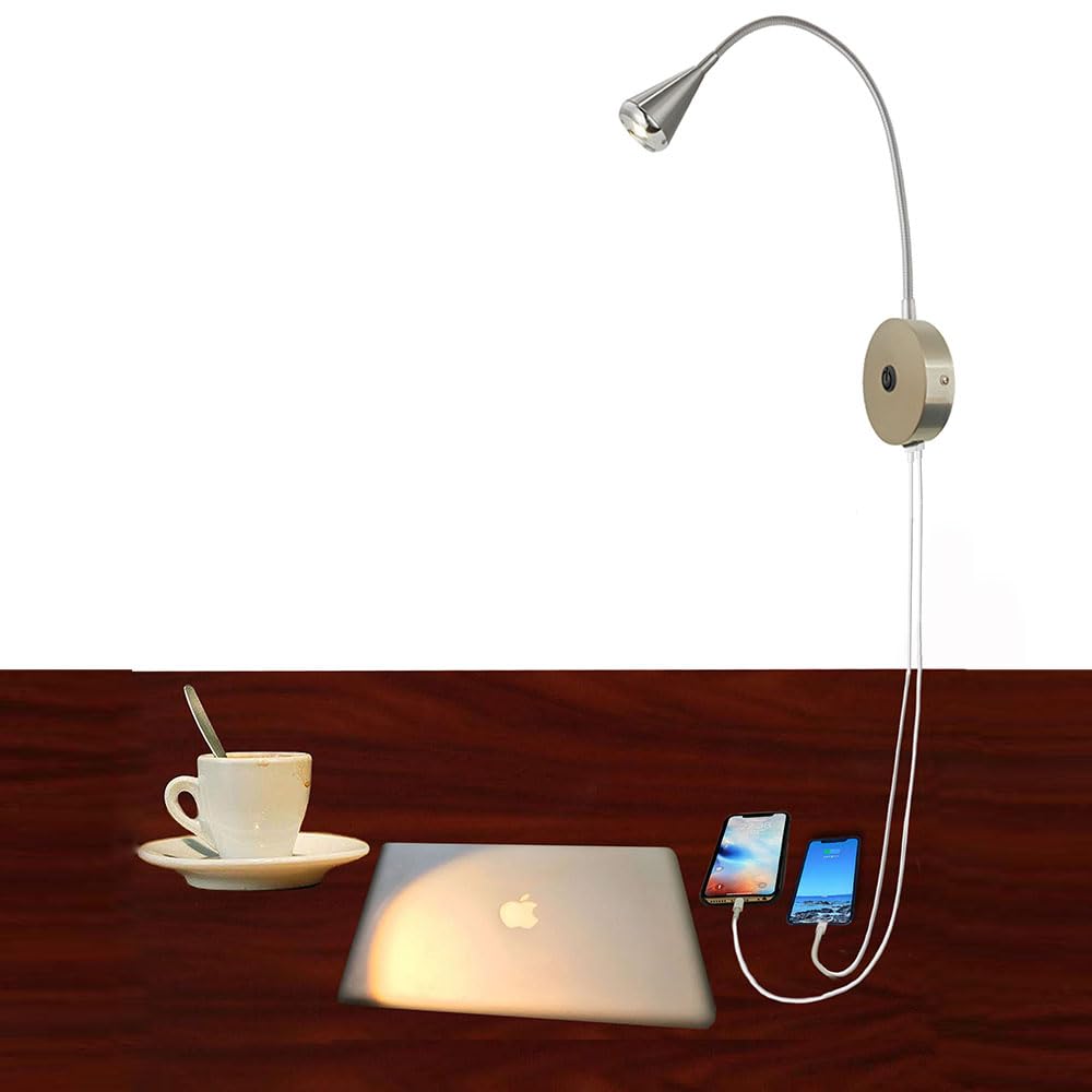 HomeFocus Bedside Reading Wall Light,LED Wall Lamp,Wall Sconces,Nickel