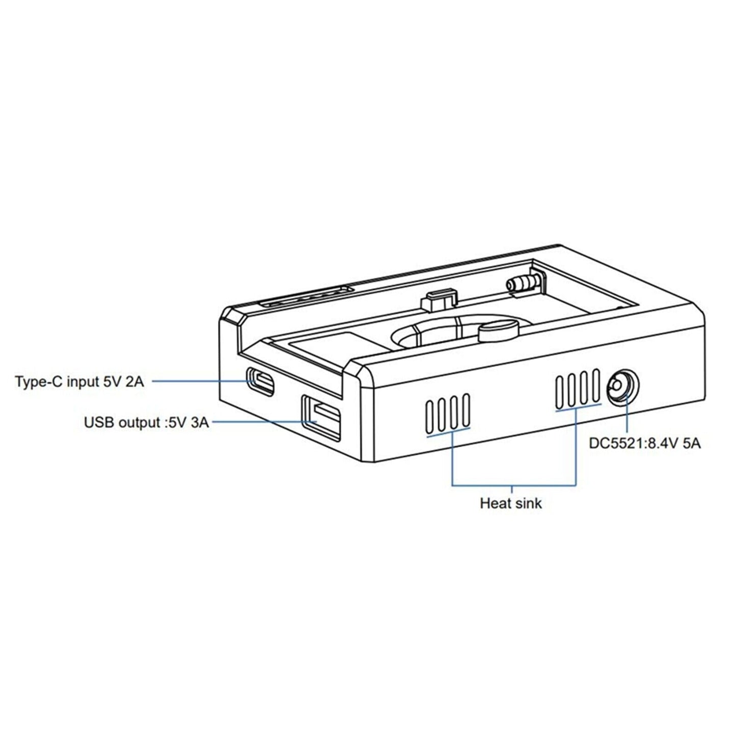 Kastar NP-F Battery Adapter Plate W/LED Indicators, Input Type-C 5V 3A, 8.4V 5A 5.5x2.1mm, Output 12V 2A 5.5x2.5mm, 16.8V 2A Dtap, 5V 3A USB for NP-F