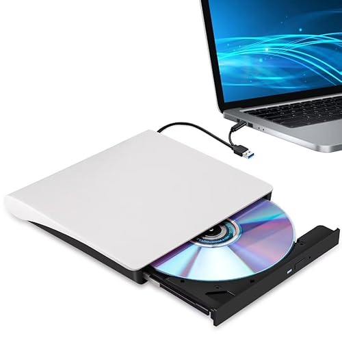 Hcsunfly External CD/DVD Drive for Laptop, Type-C CD/DVD Player USB 3.0 Portable Burner Writer Reader Compatible with Mac MacBook Pro/Air iMac Desktop