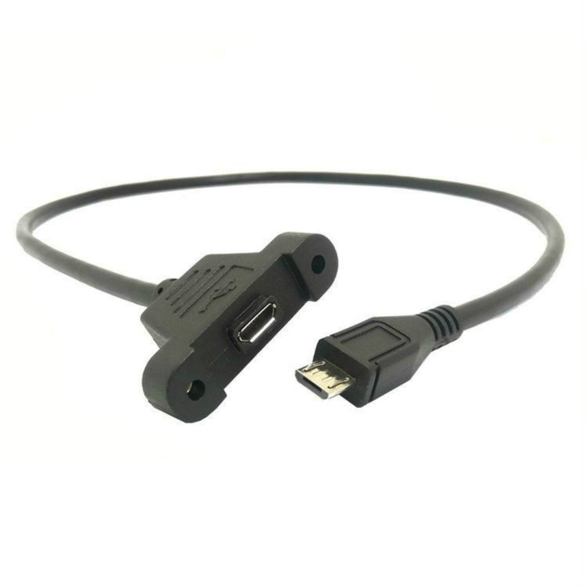 BLUEXIN Micro USB Male to Micro USB Female Extension Panel Mount Type Cable with Screws, Data+Charge,Black 50CM/1.6FT