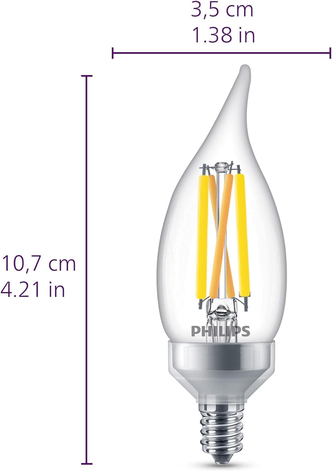 PHILIPS LED 25W BA11 E12 Base 3-Pack Ultra Definition Soft White (2700K) 185 Lumen (2.3W = 25W) Dimmable Clear Flicker-Free Candelabra Light Bulbs