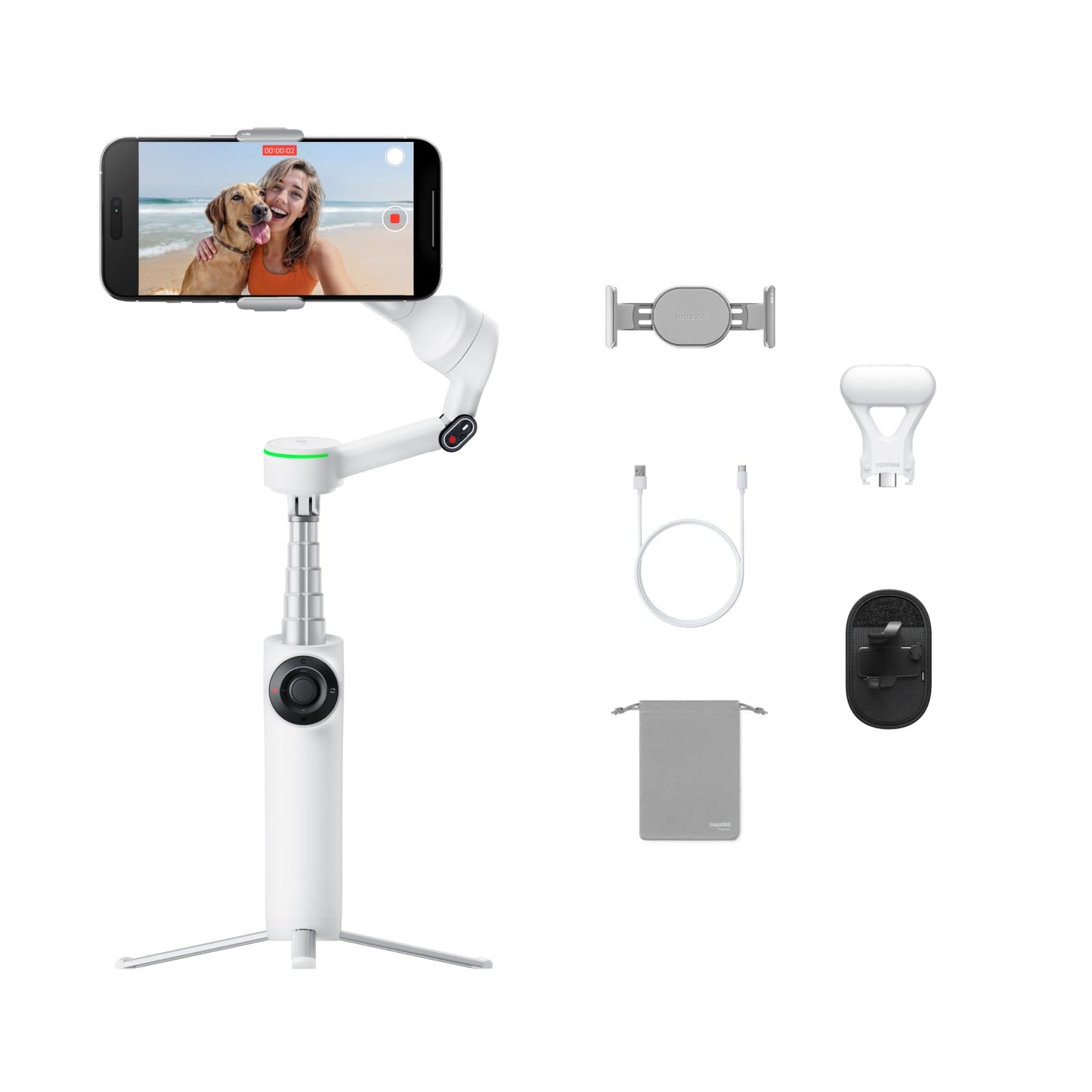 Insta360 Flow 2 Pro Vlog Bundle White - Foldable AI Phone Gimbal, Track in 200+ Apps with Apple DockKit, 360º Pan Tracking, Built-in Tripod/Selfie