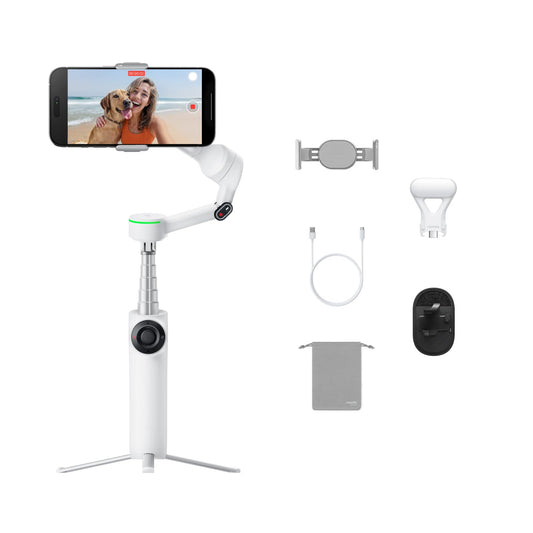 Insta360 Flow 2 Pro Vlog Bundle White - Foldable AI Phone Gimbal, Track in 200+ Apps with Apple DockKit, 360º Pan Tracking, Built-in Tripod/Selfie