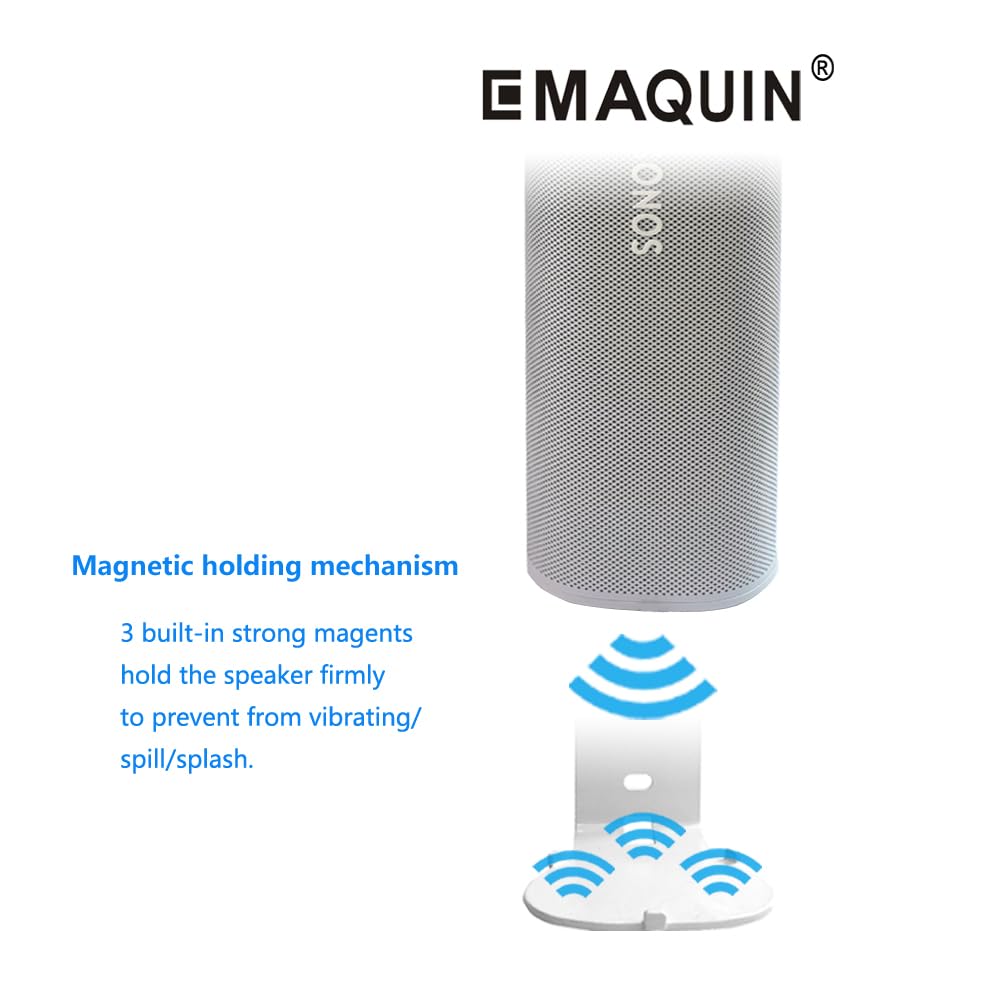 EMAQUIN Wall Mounts Brackets for Sonos Roam 2/Sonos Roam/Sonos Roam SL(Include 2 PCS,Drill Free,Sturdy Metal,Enduring Paint Finish,Easy Install,White)