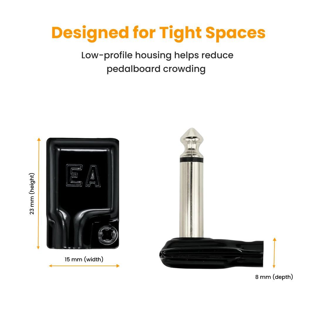 Evidence Audio ESP 1/4? Right Angle Mono Plug (10 Pack) - Soldered Pancake Style TS Connector for 5mm Cable, High Copper Brass, Low Profile Pedalboard