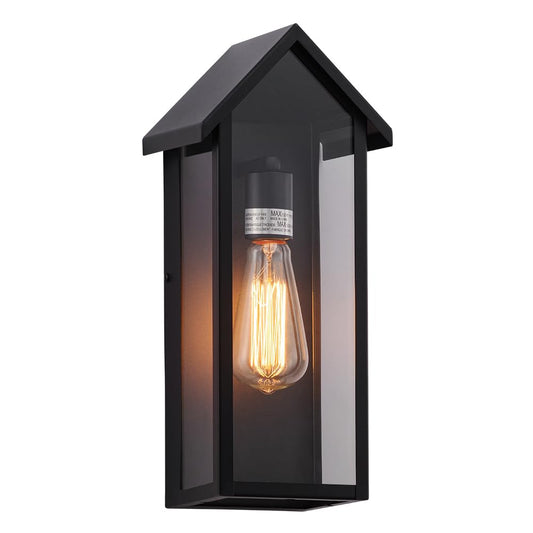 Cerdeco 15" Modern Outdoor Wall Light,Roof-Shaped 3 Transparent Glass Exterior Light Fixture with E26 Socket for Porch, Front Door, Garage[ETL Listed]