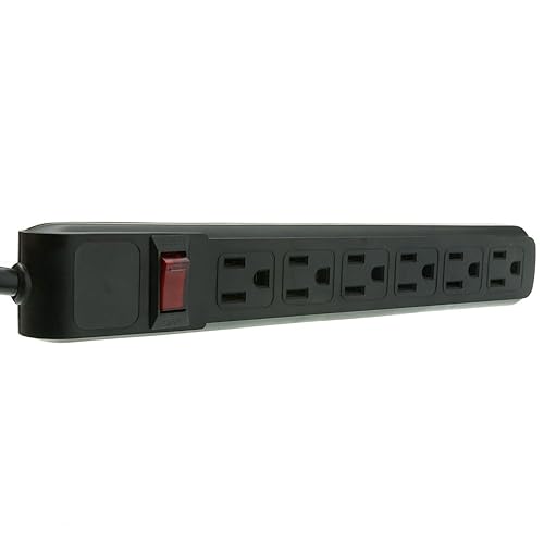 6 Outlet Surge Protector 15A 120V with Flat Rotating Plug 4ft Power cord 3 Prong 6 Outlet Power Strip with 4 Feet Power Cable and 360 Degree Rotating