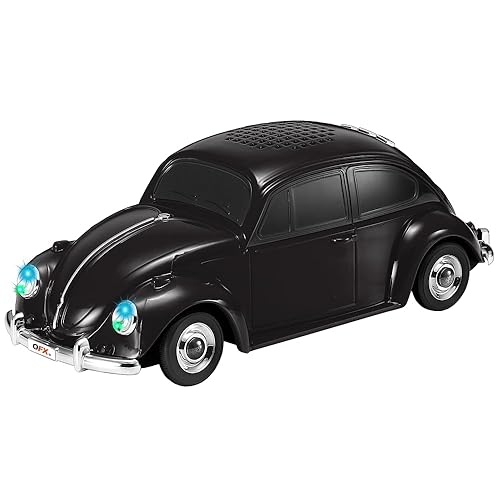 QFX Bluetooth 1960 Bug Retro Car Replica Speaker, 3-inch Speakers, Hands Free Link, Built-in Microphone, FM Radio and LED Party Lights, Black