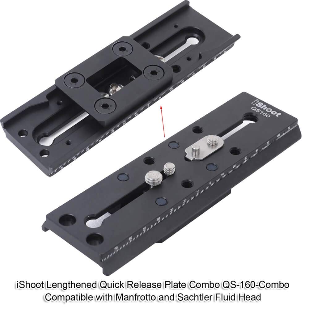 iShoot Camera Quick Release Plate Combo QR Mount Base QS-160-Combo Compatible with Manfrotto 500 Series 700 Series and Sachtler FSB 10T 8T 6T DV2 DV8