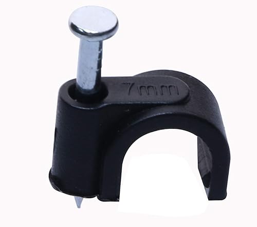 Mini Skater 7 mm Diameter Circle Ethernet Nylon Wire Cable Clips Clamps with Steel Nail, 100pcs/Pack?7mm,Black?