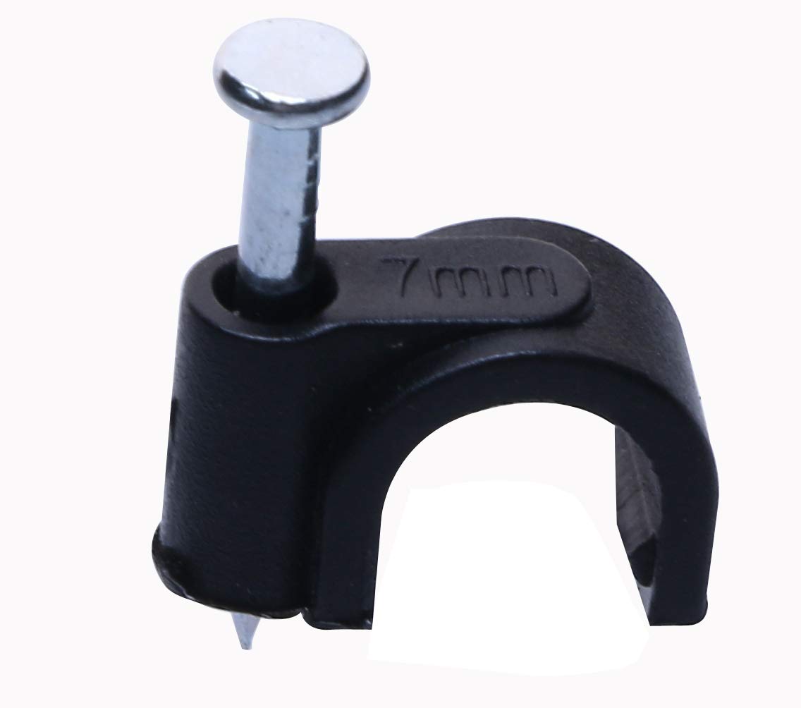Mini Skater 7 mm Diameter Circle Ethernet Nylon Wire Cable Clips Clamps with Steel Nail, 100pcs/Pack?7mm,Black?