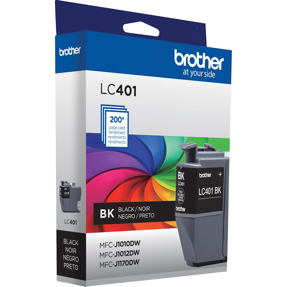 Brother Genuine LC401 Black 2-Pack Standard Yield Ink Cartridge for MFC-J1010DW, MFC-J1170DW, Bundle with Deco Essentials Printer eBook