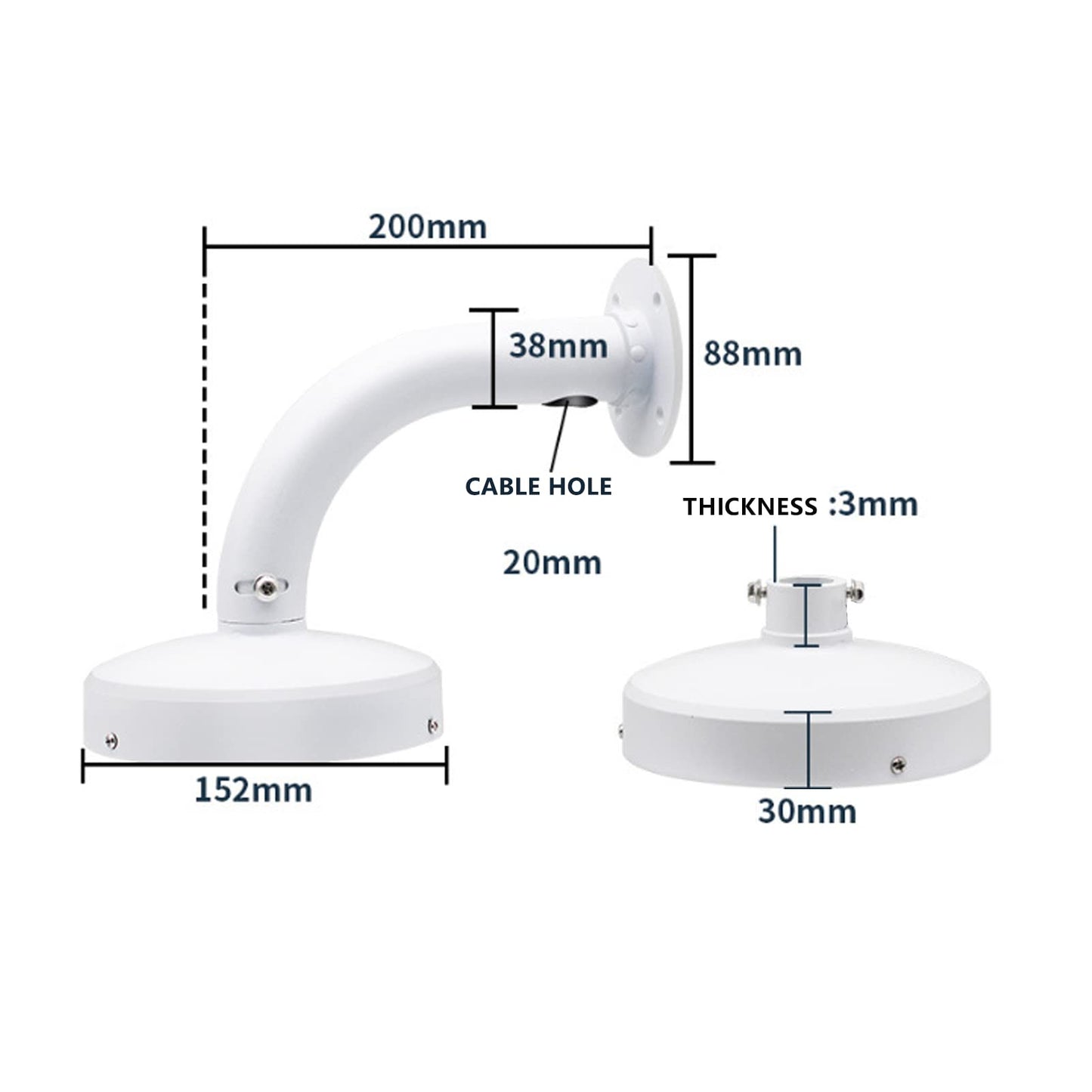 WiTi 6 inch Base Wall Mount Bracket for Surveillance Cameras IP CCTV, Compatible with Eufy Cameras Bullet Dome PTZ,Cable Management Pole Mounting