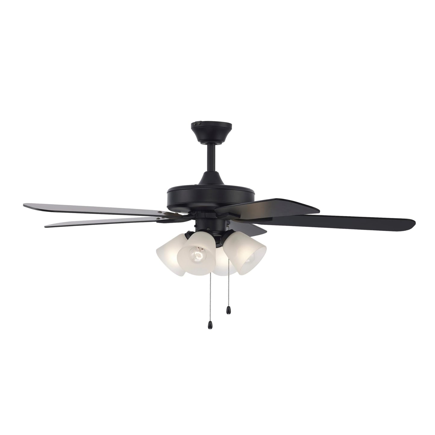 Asher Hamilton AHF-214BKFR Brookhaven 52 Inch Ceiling Fan | 5 Reversible Black/Walnut Blades | 4 Light Frosted Glass Shades E26 Medium Base |