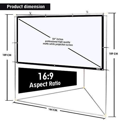 Pyle 84" Outdoor Portable Matt White Theater TV Projector Screen w/ Triangle Stand - 84 inch, 16:9, 1.15 Gain Full HD Projection for Movie / Cinema