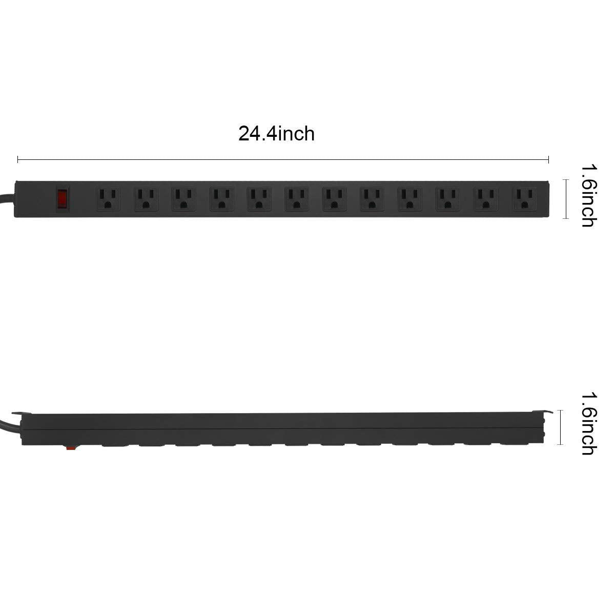 Metal Wall Mount Power Strip, Mountable Power Outlet with 12 AC Outlets, Aluminum Alloy Mount Power Socket with Switch, 6 FT SJT 3/C 14AWG Power Cord