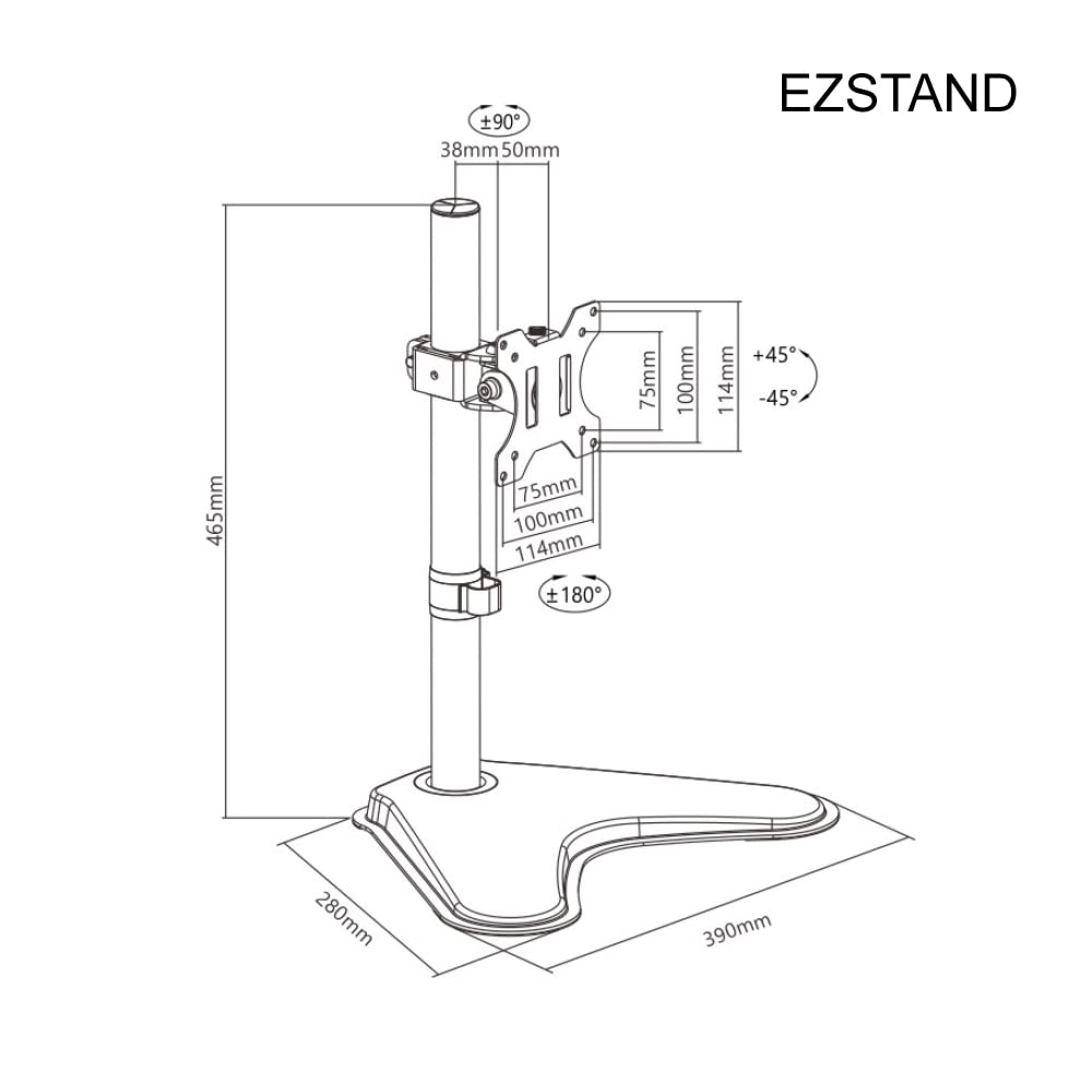 Amer EZSTAND Monitor Free-Standing Desk Stand for 1 Screen up to 32 inches Heavy-Duty Fully Adjustable with Max VESA 100x100mm