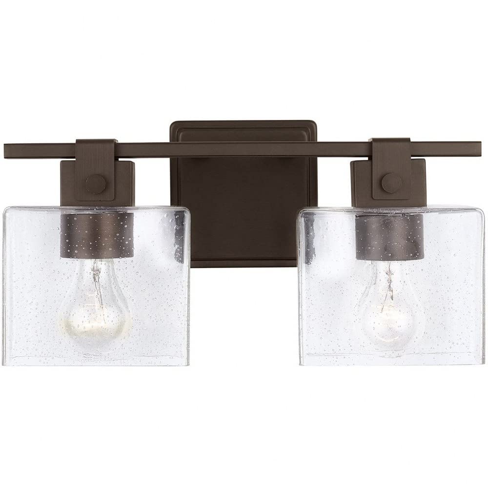 Capital Lighting 139124OR-498 Graham Unique Rectangular Clear Seeded Glass Bath Vanity Wall Mount, 2-Light 200 Total Watts, 8" H x 16" W, Oil Rubbed