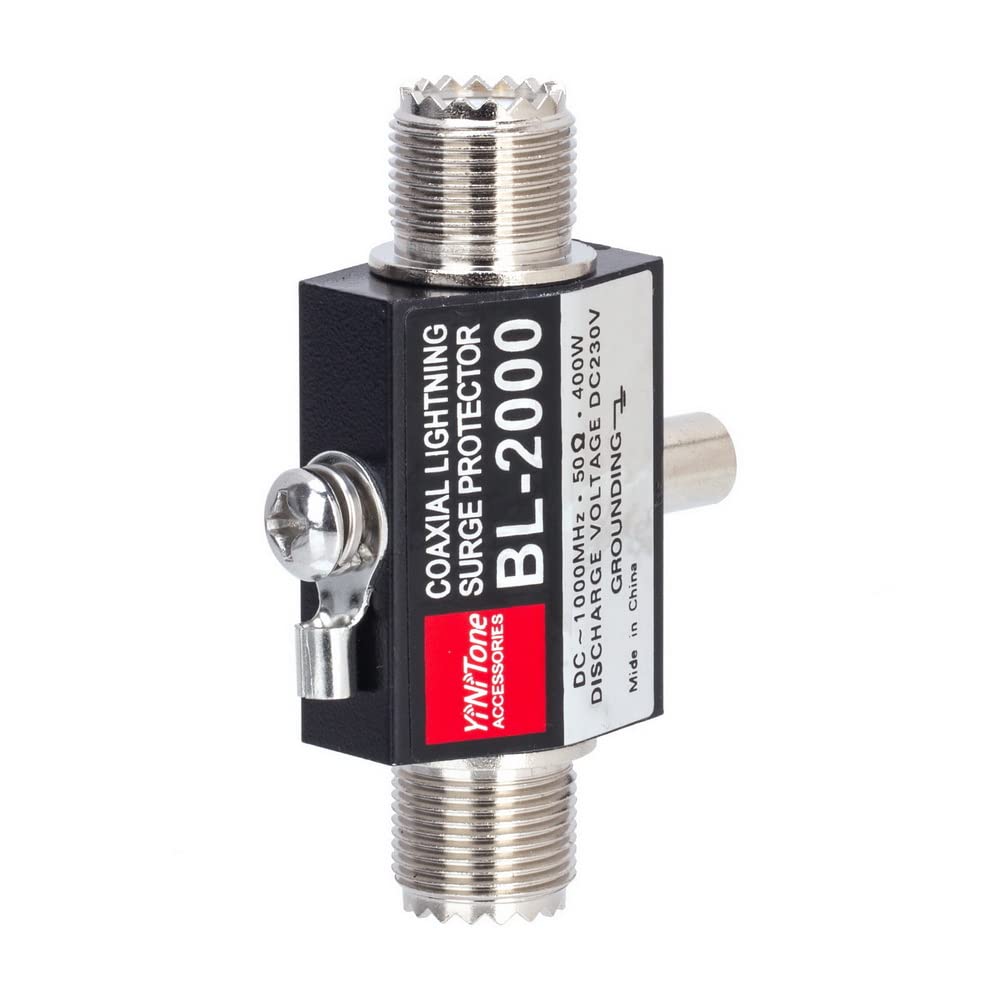 YiNiTone BL-2000 UHF Coaxial Lightning Surge Arrester, 0-2500MHz 50 Ohms Lightning Surge Protector Male to Female to Female UHF Connector (PL259