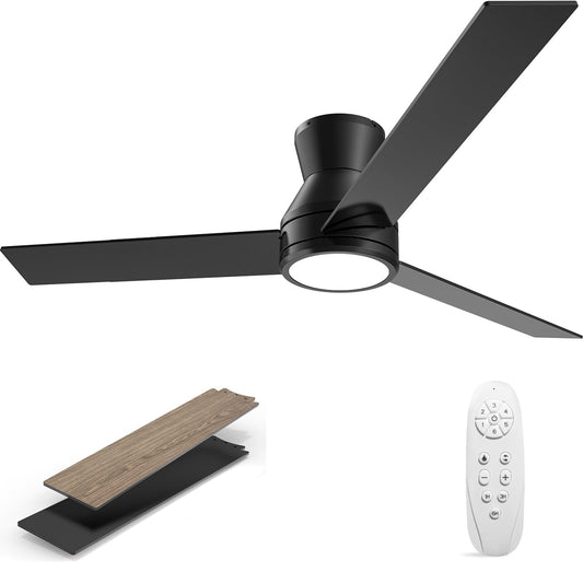 Ceiling Fans with Lights, 42 Inch Black Low Profile Ceiling fan with Light and Remote Control, Flush Mount, Reversible, 3CCT, Dimmable, Noiseless