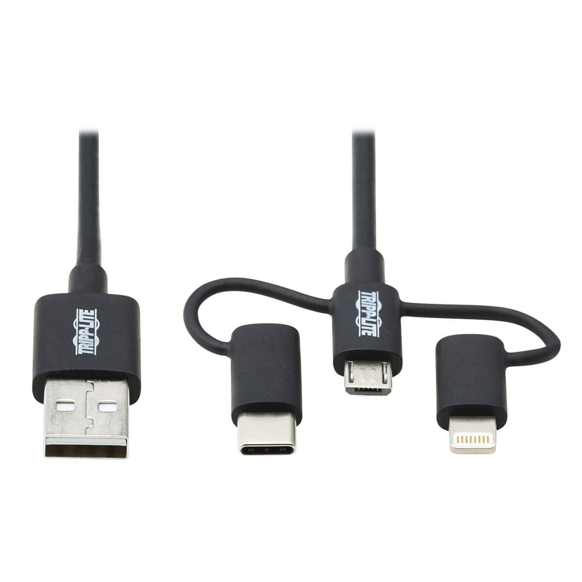 TRIPP LITE 3 in 1 Multi Charging USB Cable, USB-A to Lightning, USB Micro B, and USB-C Universal All in One Charger Cable, Sync and Charge Cord, 6 ft
