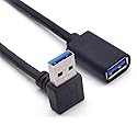 ALINNA 90 Degree USB 3.0 Extension Cable, Black USB 3.0 Male to Female Extender Cord 30cm (Up Angle)