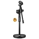 Moukey Mic Stand Desk Adjustable Tabletop Microphone Stand with Non-Slip Mic Clip, Short Table Mic Stand with Gear Fixing, Boom Arm, 3/8" and 5/8"