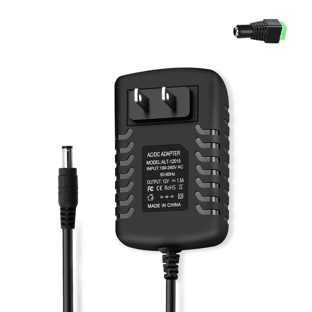 12V 1.5A 18W DC Power Supply Adapter, AC 100-240V 50-60Hz to 12 Volt 1.5 Amp Transformer, DC 12V Power Cord with 5.5 x 2.5mm Barrel Plug Compatible…