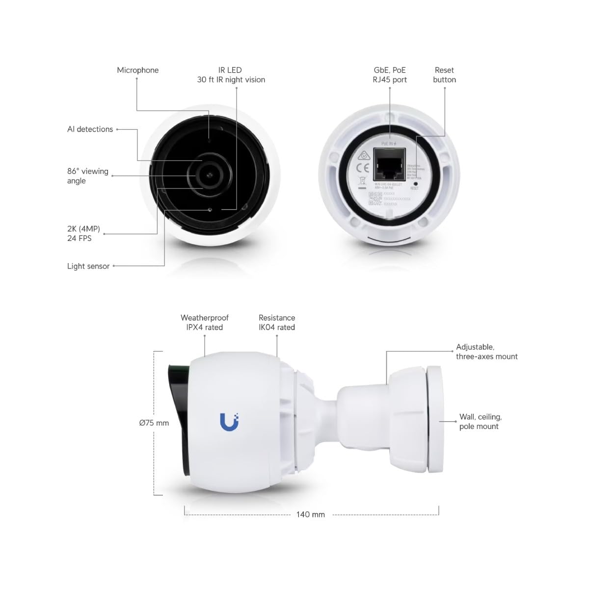 Ubiquiti UniFi Protect G4-Bullet 4 MP White Outdoor Security Camera