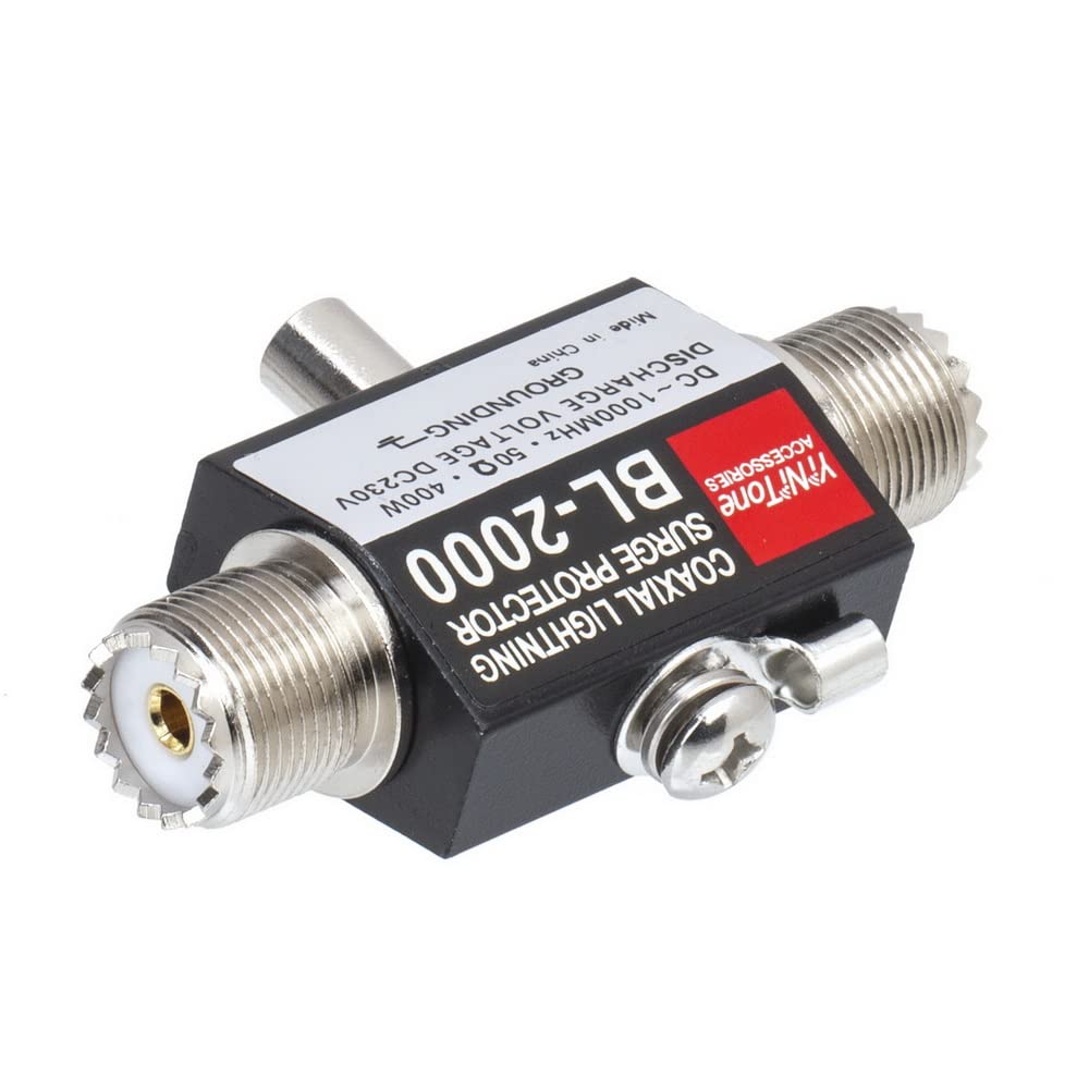 YiNiTone BL-2000 UHF Coaxial Lightning Surge Arrester, 0-2500MHz 50 Ohms Lightning Surge Protector Male to Female to Female UHF Connector (PL259