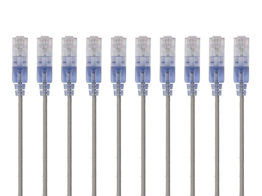Monoprice Cat6A Ethernet Patch Cable - Snagless RJ45, 550Mhz, 10G, UTP, Pure Bare Copper Wire, 30AWG, 10-Pack, 7 Feet, Gray - SlimRun Series