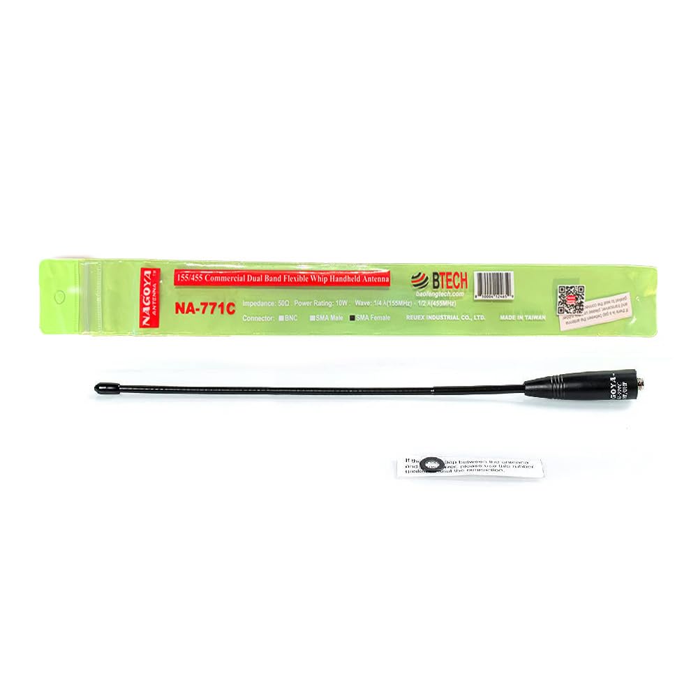 Authentic Genuine Nagoya NA-771C (Commercial Frequency Tuned) 15-Inch Whip VHF/UHF (155/455Mhz) Antenna SMA-Female for BTECH and BaoFeng Radios