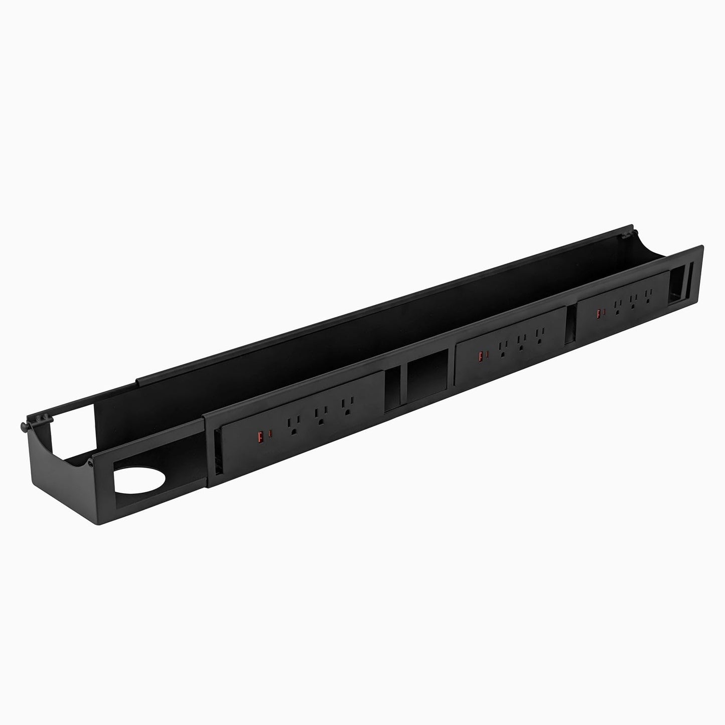 Desky 6 Plugs Power Rail - Thermal Overload Protection Desk Power Strip with USB Ports, Mountable Under Desk Cable Organizer - Matte Black