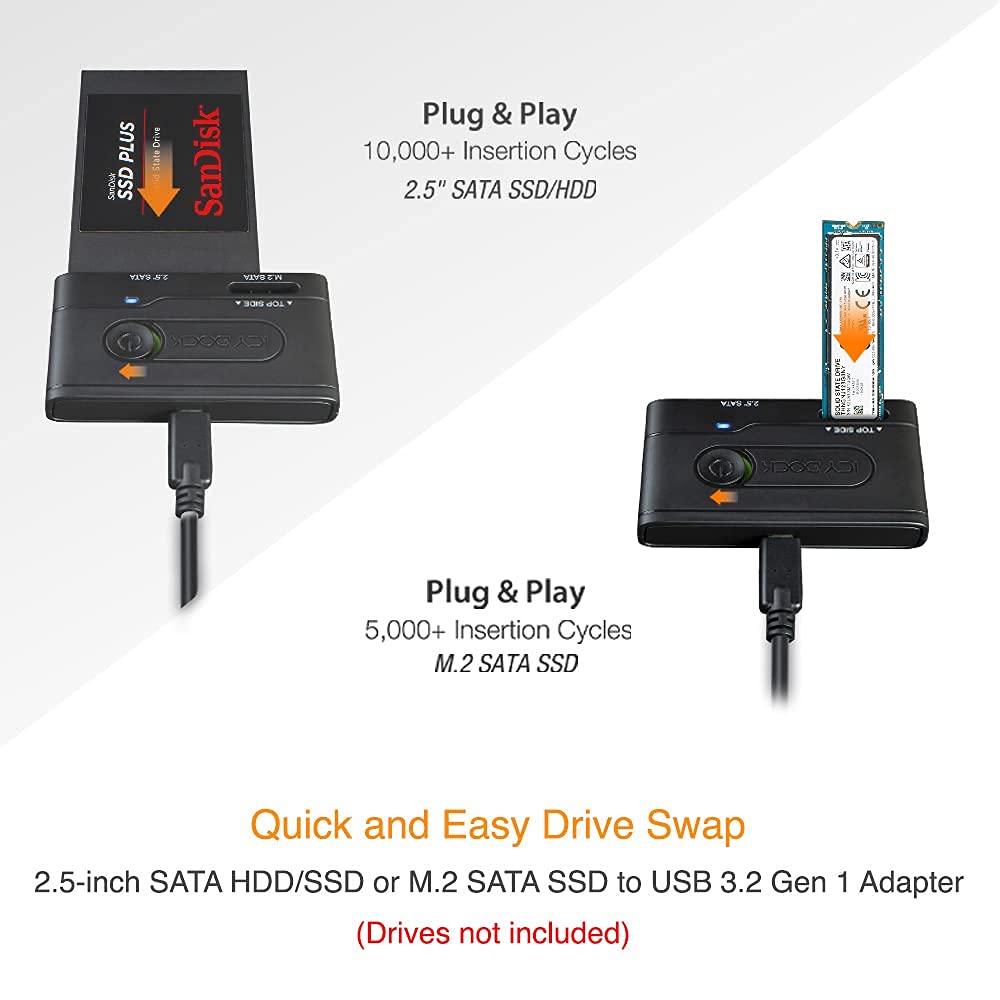ICY DOCK 2.5” & M.2 SATA III HDD SSD to USB 3.2 Gen 1 (5Gbps) Hard Drive Docking Station Reader Adapter | EZ-Adapter MB031U-1SMB