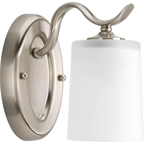 Progress Lighting P2018-09 Inspire Collection Etched Glass Traditional Bath Vanity Light, 1-Light, Brushed Nickel