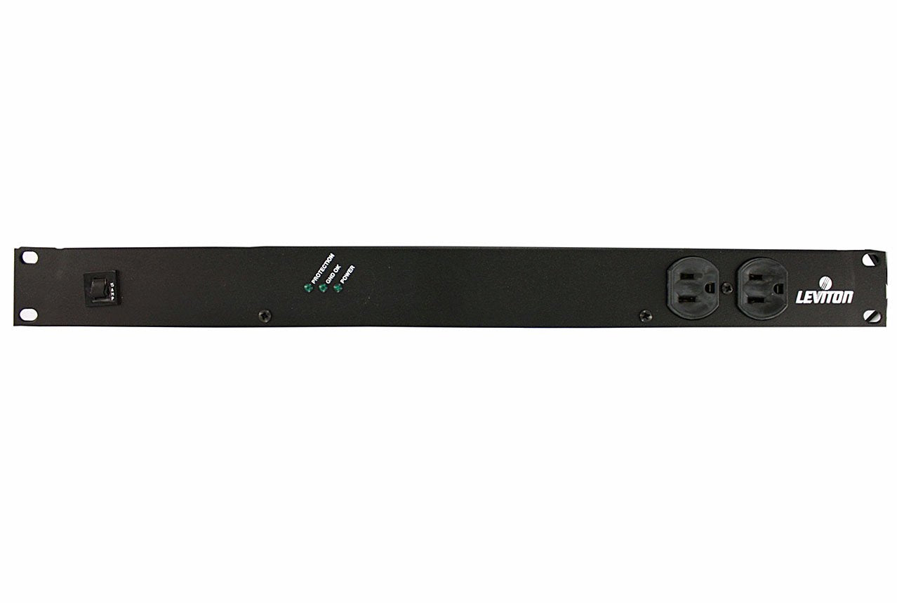 Leviton Horizontal Rack Mount Surge Protective Power Distribution Unit 15A NEMA 5-15P Straight Blade Plug 12 Outlets, 5500-15N, Black