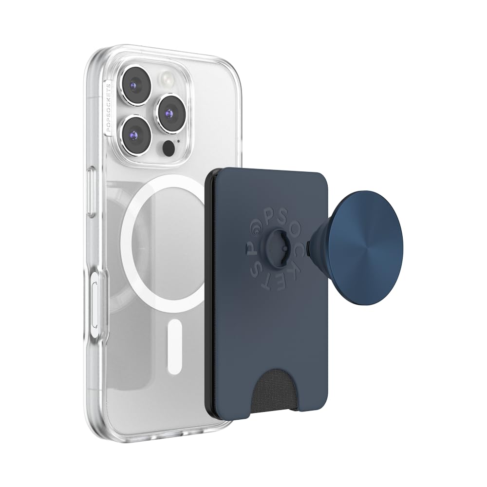 PopSockets Kick-Out Wallet for MagSafe, Adjustable Kickstand, Magnetic Stand, Blue - Navy